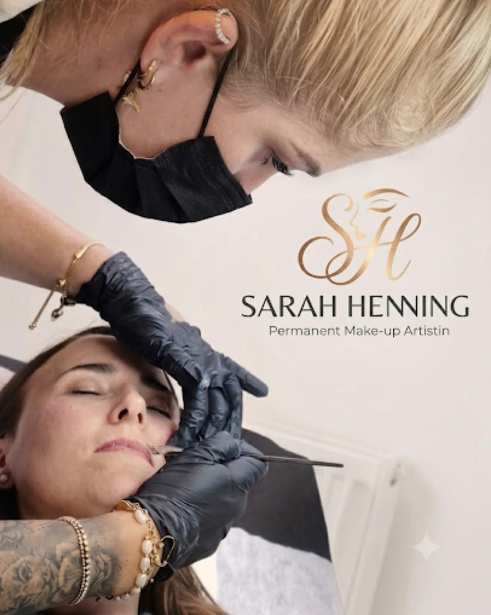 Sarah Henning arbeitet an den Augenbrauen einer Kundin
